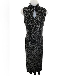 Coldwater Creek 16 Slinky Maxi Keyhole Built In Bra Dress Black Tan Leaf Women